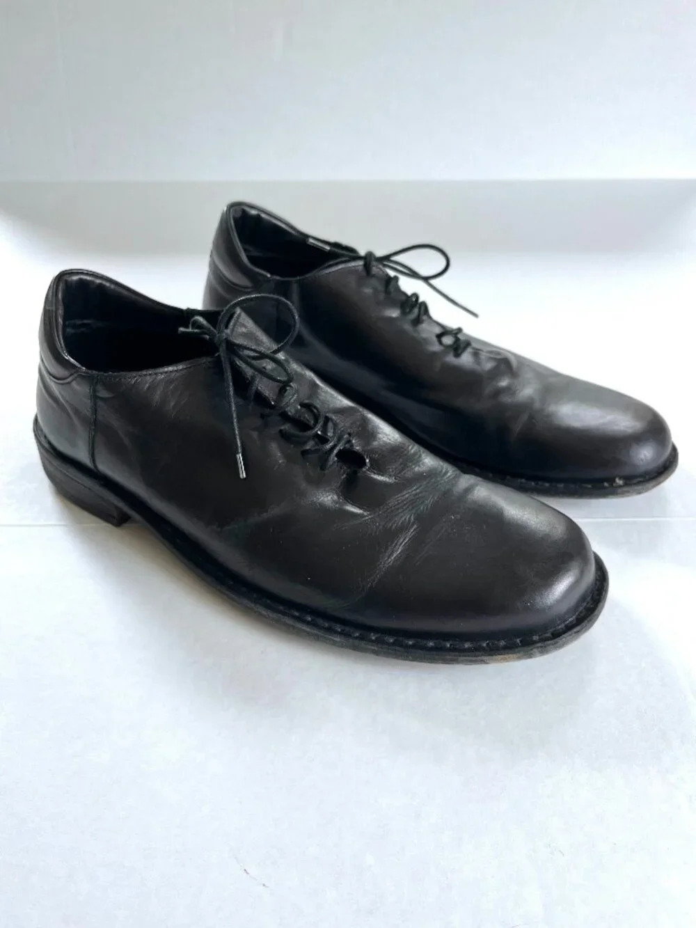 Emporio Armani Sz 11 USA Black Nappa Goat Leather Lace Ups Derby Shoes